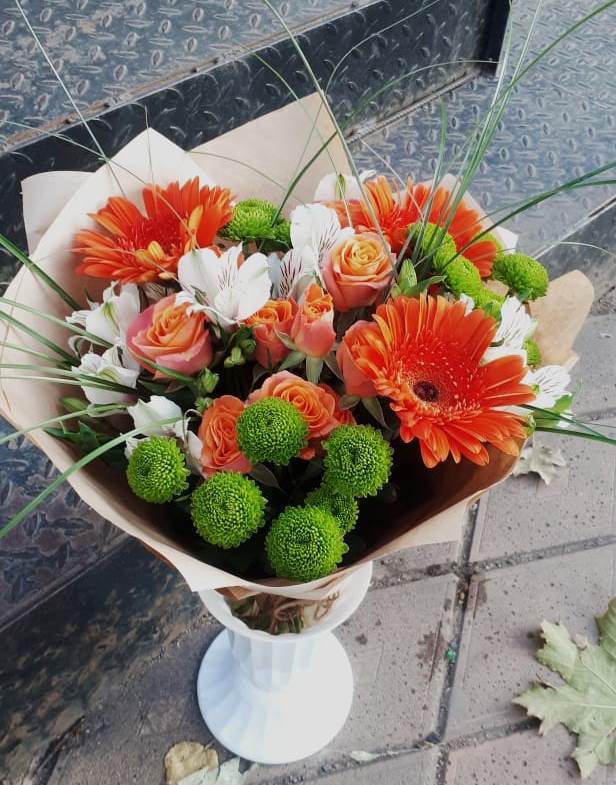 Букет цветов из: Герберы, Хризантемы, Альстромерии и Розы в Никульское