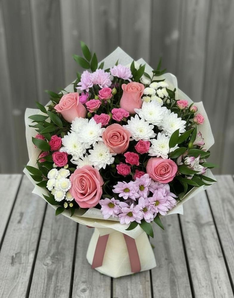 Букет цветов из: Альстромерии, Гвоздики, Розы и Хризантемы в Никульское