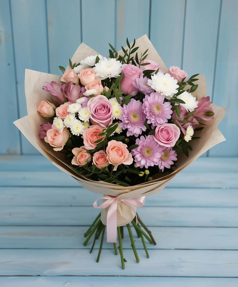 Букет цветов из: Хризантемы, Розы и Альстромерии в Никульское