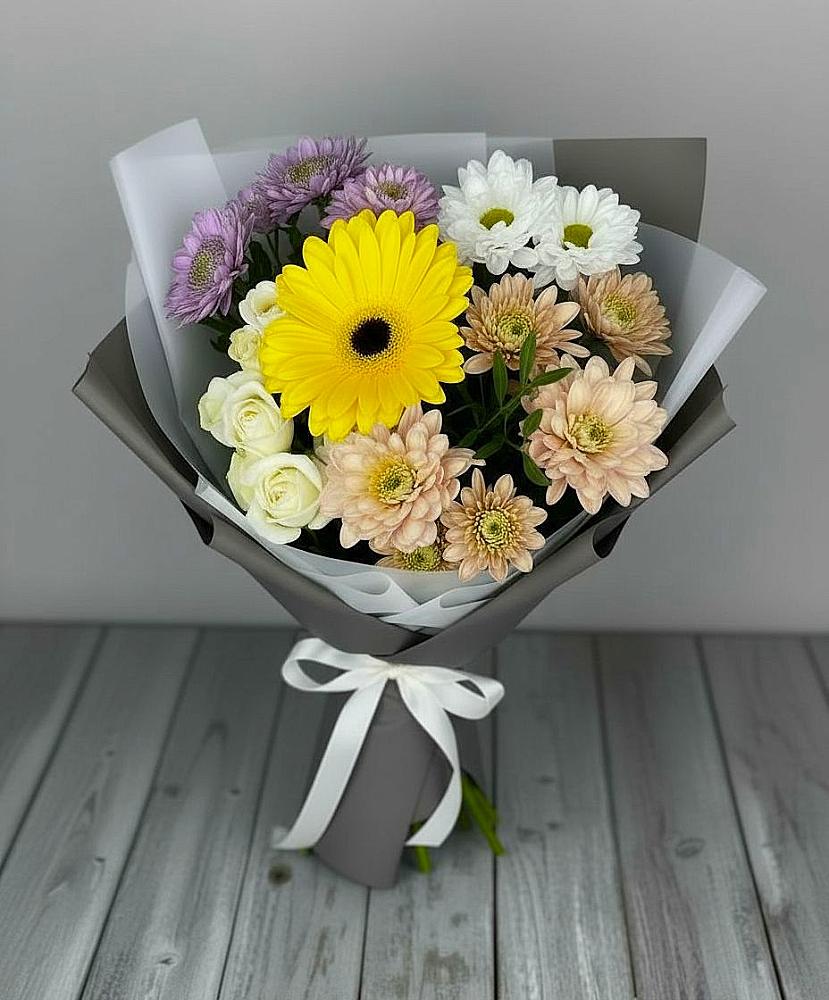 Букет цветов из: Розы, Герберы и Хризантемы в Никульское