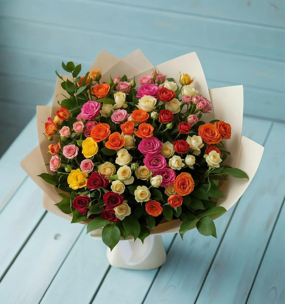 Букет Микс из разноцветных кустовых роз в Никульское