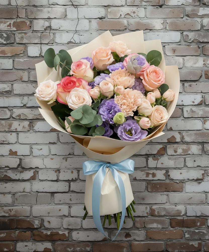 Букет цветов из: Розы, Лизиантусы и Гвоздики в Никульское