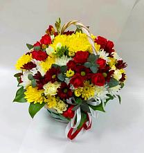 Цветочная композиция из Хризантемы и Розы в корзине в Никульское